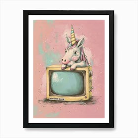 Pastel Unicorn & A Tv 2 Art Print