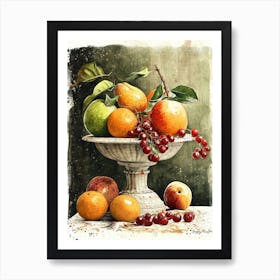 Realistic Painting Of Fruit On A Pillar Art Print