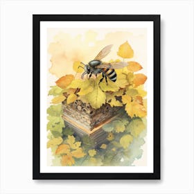 Masked Hunter Bee Beehive Watercolour Illustration 4 Art Print