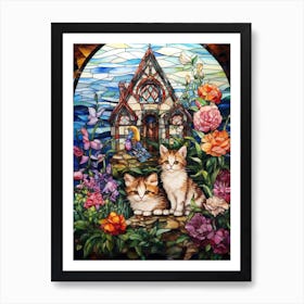 Mosaic Of Cats In Front Of A Medieval Barn Art Print