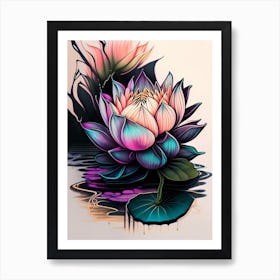 Blooming Lotus Flower In Lake Graffiti 7 Art Print