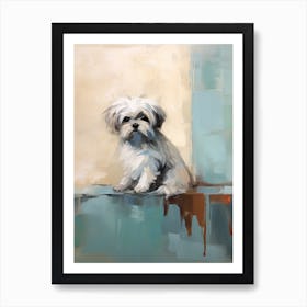 Shih Tzu Dog, Painting In Light Teal And Brown 3 Art Print