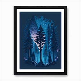 A Fantasy Forest At Night In Blue Theme 28 Art Print