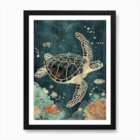 Sea Turtle With The Fish Screen Print Inspired Art Print