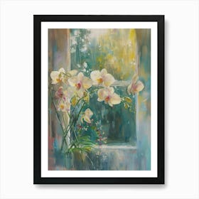 Orchid Flowers On A Cottage Window 1 Art Print