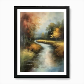 Autumn forest river.Printable Wall Art, Vintage Landscape, Farmhouse Wall Decorations, Vintage Landscape Oil Painting.2 Art Print