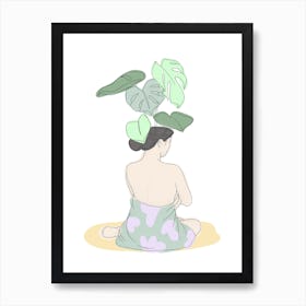 Woman With Monstera Art Print