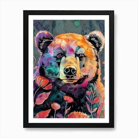 Bear In Flowers animal art Art Print