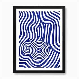 Blue And White Striped Seated Nude Art Print