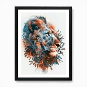 Double Exposure Realistic Lion With Jungle 6 Art Print