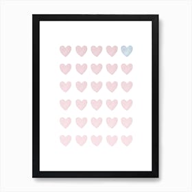 Hearts Blush Pink and Blue Affiche