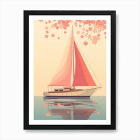 Sailing Boat With Cherry Blossoms Art Print