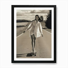 Skateboarder On The Road Art Print