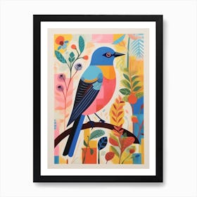 Colourful Scandi Bird Eastern Bluebird 4 Art Print