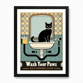 Wash Your Paws Bathroom Cats Art Print