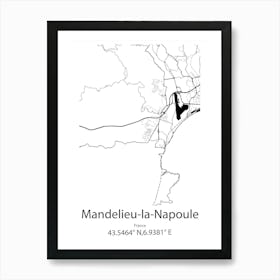 Mandelieu La Napoule,France Minimalist Map Art Print