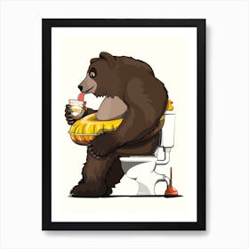 Brown Bear On Toilet Art Print