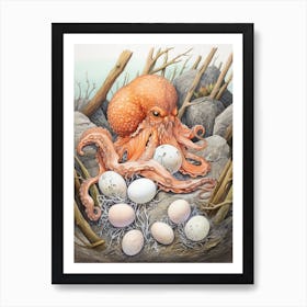 Octopus Building A Nest Illustration 2 Art Print