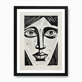 Linocut Portrait Of A Face Art Print