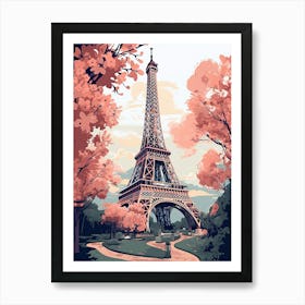 Eiffel Tower, Paris France   Cute Botanical Illustration Travel Art Print