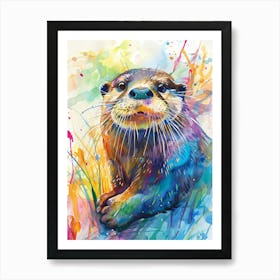 Otter Colourful Watercolour 3 Art Print