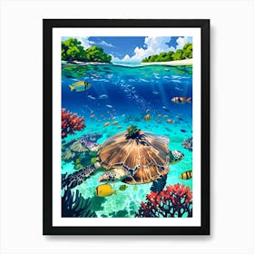 Turtle In The Ocean Art Print