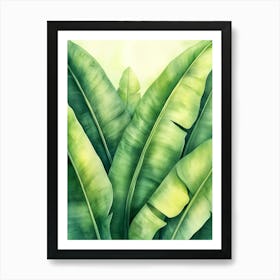 Watercolor Background Of Green Banana Leaves Art Print