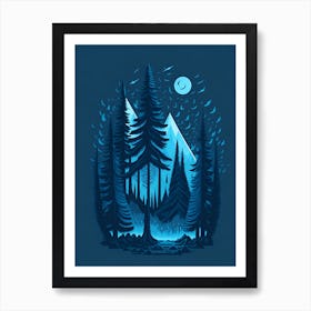 A Fantasy Forest At Night In Blue Theme 74 Art Print