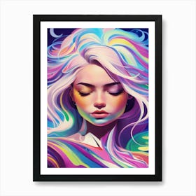Elegant Woman Face With Rainbow Hair. Art Print