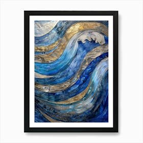 Blue And Gold Waves Art Print