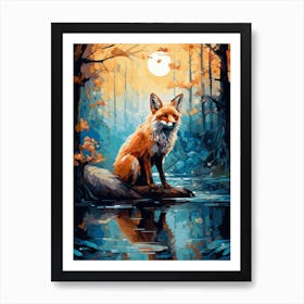 Red Fox Forest Painting 6 Art Print