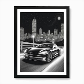 Tesla Model S City Drawing 1 Art Print