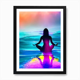 Yoga Pose Reflection With Beachy Vibe Neon Watercolor Art Print