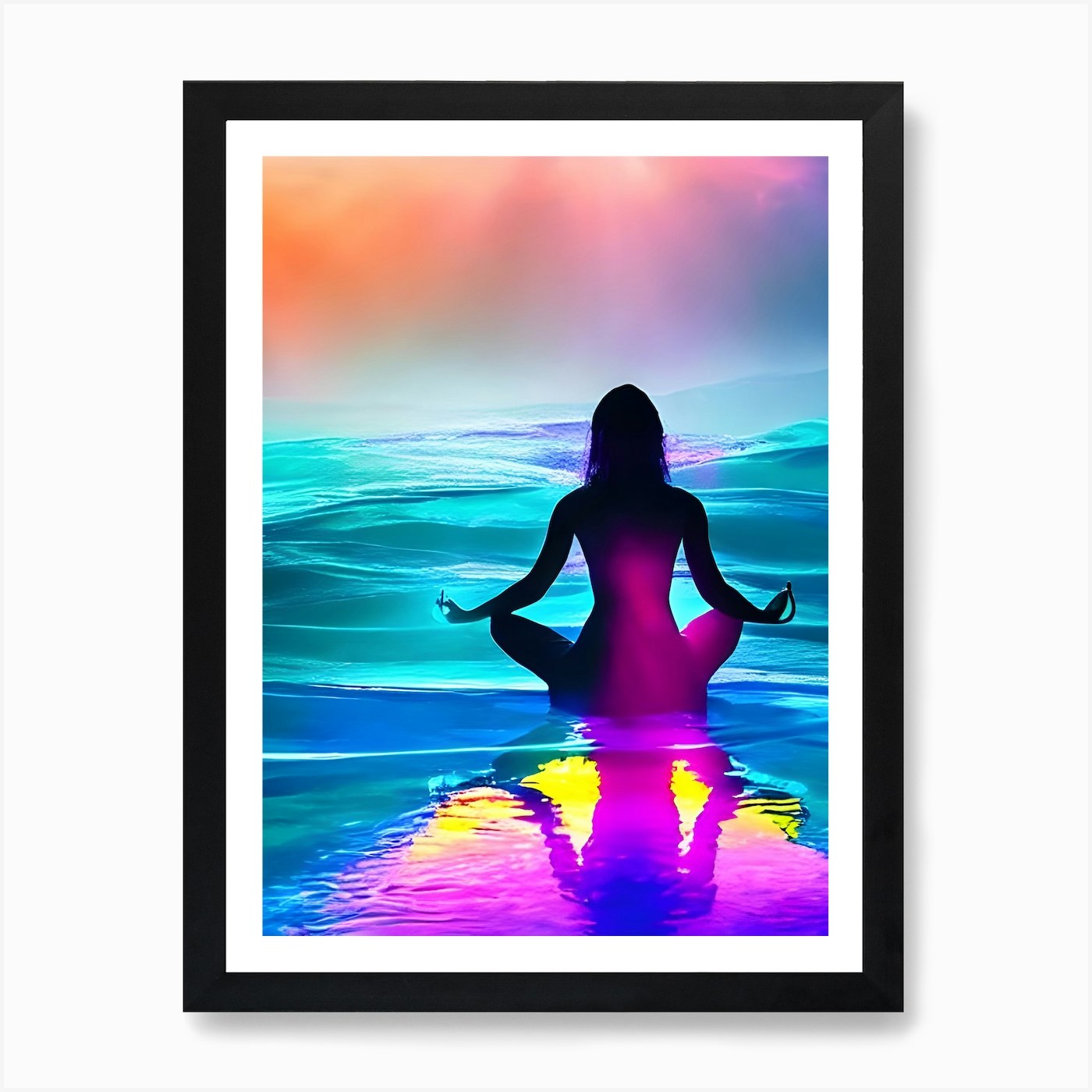 Yoga Pose Reflection With Beachy Vibe Neon Watercolor Art Print Review Introduction