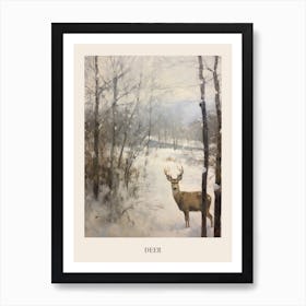 Vintage Winter Animal Painting Poster Deer 3 Art Print