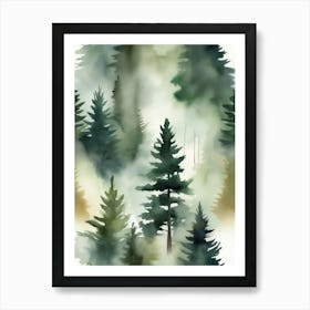 Appalachian Mountains of Misty Pines Watercolor Print of Evergreen Forest..132 Art Print