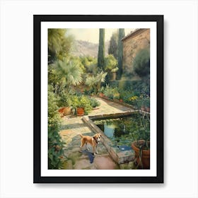 Painting Of A Dog In Gardens Of Alhambra, Spain In The Style Of Watercolour 01 Art Print