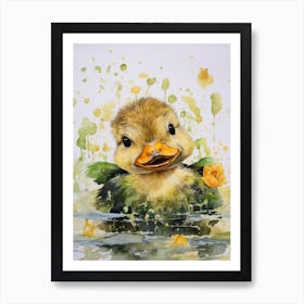 Mixed Media Duckling Watercolour Collage 2 Art Print