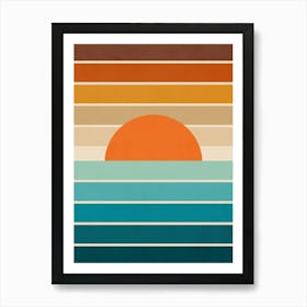 Mid Mod Retro Geo Sunset - Earthy stripes Art Print