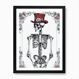 Floral Skeleton With Hat Ink Painting (67) Art Print