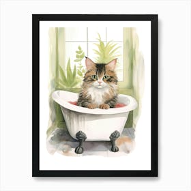 Norwegian Forest Cat In Bathtub Botanical Bathroom 5 Art Print