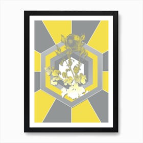 Vintage Celery Leaved Cabbage Rose Botanical Geometric Art in Yellow and Gray n.005 Art Print