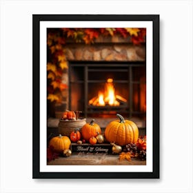 Cozy Handwritten Thanksgiving Greeting Nestled Within An Ornate Autumnal Border Featuring A Rich (2) Art Print