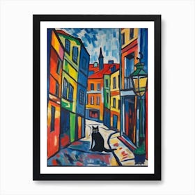 Painting Of A Street In Moscow Russia With A Cat In The Style Of Matisse 1 Art Print