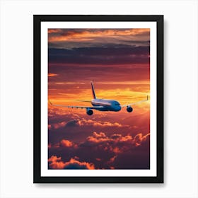 Airplane In The Sky At Sunset - Reimagined 1 Art Print