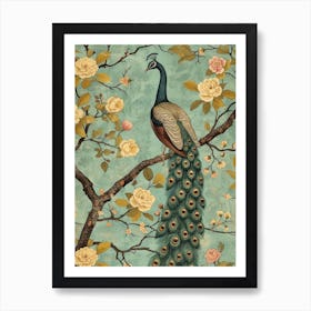 Vintage Blue Peacock Wallpaper Style 2 Art Print