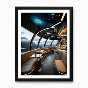 Hyper Realistic Scandinavian Design Coffee Shop Integrated Into A Spaceship Galley Blending Minimal Art Print