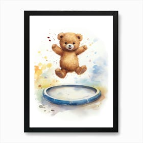 Trampoline Teddy Bear Painting Watercolour 1 Art Print