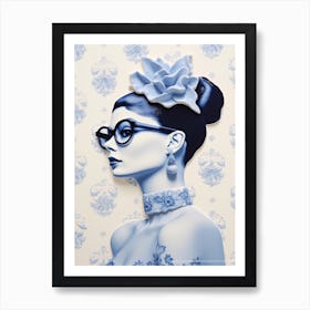 Audrey Hepburn Delft Tile Illustration 1 Art Print