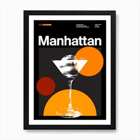 Mid Century Dark Manhattan Cocktail Art Print